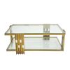 Golden Stainless Steel Coffee Table, Double-Layer, Clear Tempered Glass Coffee Table, for Bed Room, Living Room