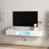 Floating TV Stand Wall Mounted with 16 Color LEDs,63" Modern TV Stand,Floating TV Cabinet Entertainment Center for 55 60 65 Inch TV,White