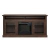 Contemporary TV Media Stand Modern Entertainment Console with 18" Fireplace Insert for TV Up to 65" with Open and Closed Storage Space, Brown