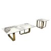 Modern Rectangular Coffee Table Set with Sintered Stone Top, Gold Metal Frame, for Bedroom, Living Room