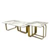 Modern Rectangular Coffee Table Set with Sintered Stone Top, Gold Metal Frame, for Bedroom, Living Room