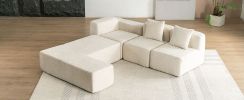 116.5" Sectional Sofa Full-compressed Sofa Couch Free-combined Sofa for Living Room, Beige