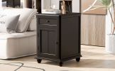 U-Can End Table with Solid Wood Legs, Side Table with USB Ports, 1 Storage Cabinet and 1 Drawer for Living Room, Antique Espresso