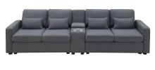 [VIDEO provided] [New] 114.2" Upholstered Sofa with Console, 2 Cupholders and 2 USB Ports Wired or Wirelessly Charged