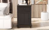 U-Can End Table with Solid Wood Legs, Side Table with USB Ports, 1 Storage Cabinet and 1 Drawer for Living Room, Antique Espresso
