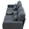 [VIDEO provided] [New] 114.2" Upholstered Sofa with Console, 2 Cupholders and 2 USB Ports Wired or Wirelessly Charged