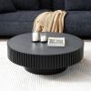 BLACK MDF coffee table 39.37inch Modern Handcraft Drum Coffee Table Round Wood Coffee Table for Living Room, Apartment