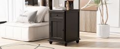U-Can End Table with Solid Wood Legs, Side Table with USB Ports, 1 Storage Cabinet and 1 Drawer for Living Room, Antique Espresso