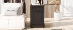 U-Can End Table with Solid Wood Legs, Side Table with USB Ports, 1 Storage Cabinet and 1 Drawer for Living Room, Antique Espresso