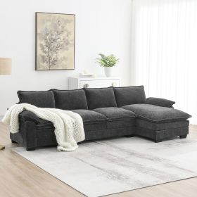 [VIDEO provided][New]118*55" Modern L-shaped Chenille Cloud Sofa with Double Seat Cushions,5-seat Upholstered Indoor Furniture (Color: as Pic)