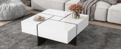 ON-TREND Unique Design Coffee Table with 4 Hidden Storage Compartments, Square Cocktail Table with Extendable Sliding Tabletop