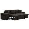 104.5" Modern L-Shape 3 Seat Reversible Sectional Couch, Pull Out Sleeper Sofa with Storage Chaise and 2 Stools for Living Room Furniture Set