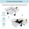 ON-TREND Unique Design Coffee Table with 4 Hidden Storage Compartments, Square Cocktail Table with Extendable Sliding Tabletop