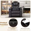 PU Leather Power Recliner Home Theater Recliner with Power Adjustable Headrest, Wireless Charging Device, USB Port, Storage Arms