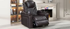 PU Leather Power Recliner Home Theater Recliner with Power Adjustable Headrest, Wireless Charging Device, USB Port, Storage Arms