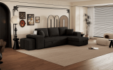 104.5" Modern L-Shape 3 Seat Reversible Sectional Couch, Pull Out Sleeper Sofa with Storage Chaise and 2 Stools for Living Room Furniture Set