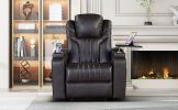 PU Leather Power Recliner Home Theater Recliner with Power Adjustable Headrest, Wireless Charging Device, USB Port, Storage Arms