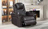 PU Leather Power Recliner Home Theater Recliner with Power Adjustable Headrest, Wireless Charging Device, USB Port, Storage Arms